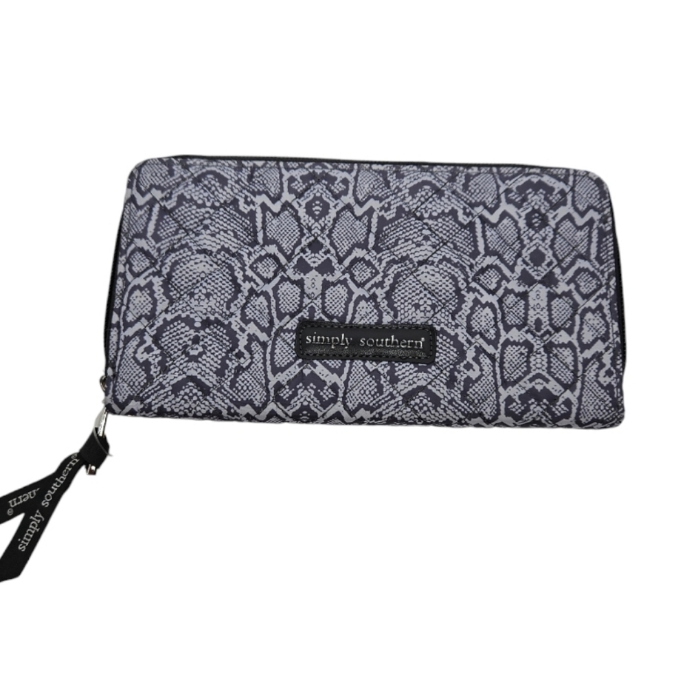 Simply Southern Gray Snake Print Nylon Zip Around Wallet NWOT